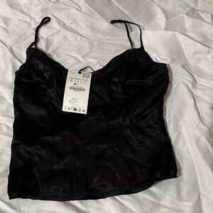 Zara Black Satin Camisole Top